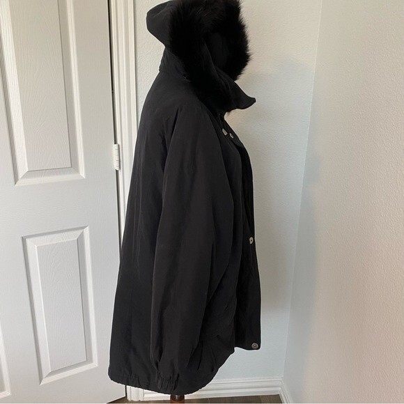 London Fog Black Parka Jacket Coat Fur Trim Removable Hood Zip Snap  M - Picture 8 of 16